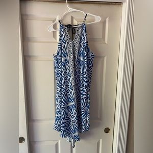 Blue and white flowy midi dress